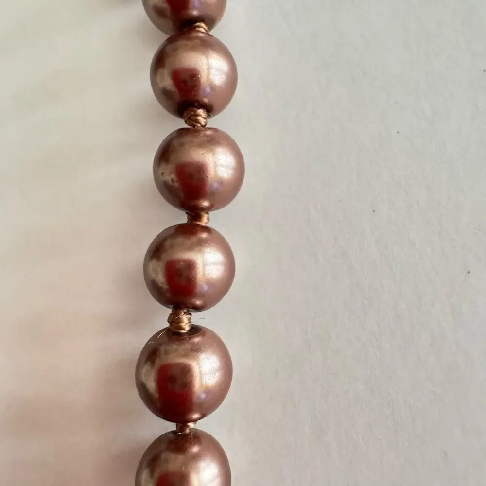 Vintage 21” Metallic Champagne Bronze Acrylic Beaded Choker Necklace 1960s